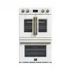 Forno Asti 30-Inch Double Electric Wall Oven with Upper French Doors in White & Antique Brass Questions & Answers